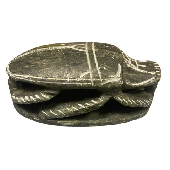 Hand-Carved Egyptian Scarab Beetle Paperweight Soapstone With Intricate Hierogly - Picture 4 of 7